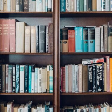 assorted-title book in bookcase